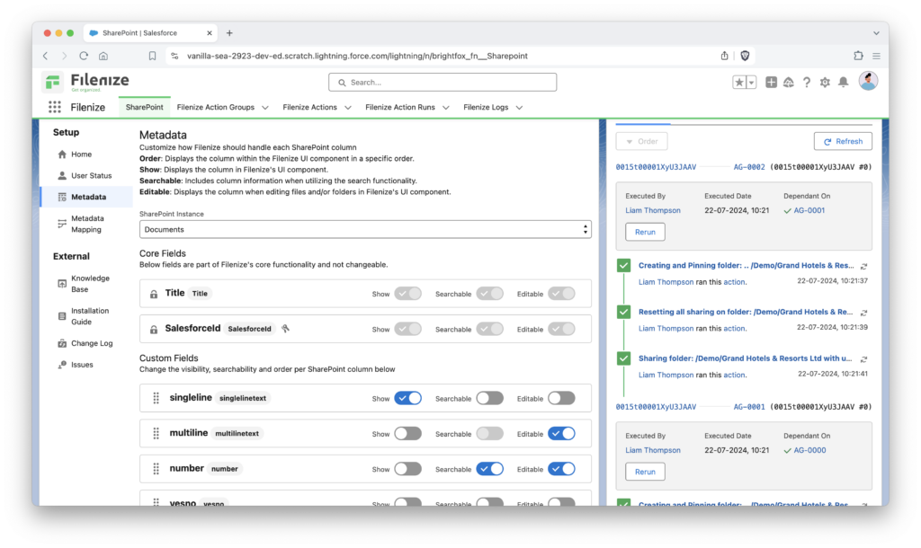 Customize how Filenize should handle each SharePoint column